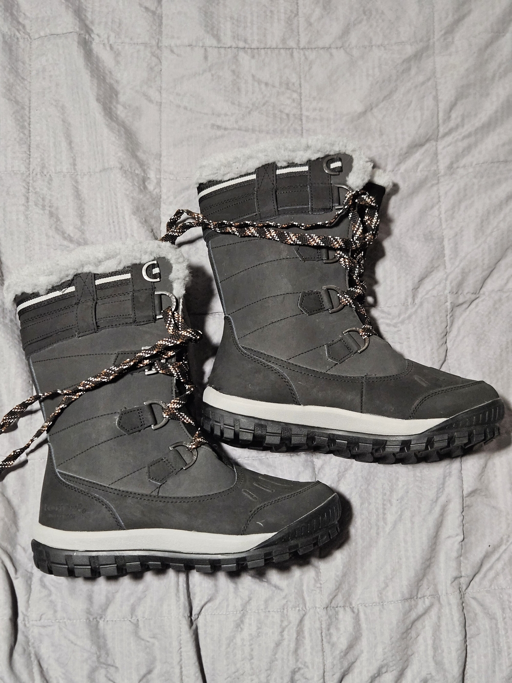 BearPaw Gray Desdemona - Winter Lace-Up Snow Boots with White Trim